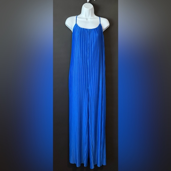 Ces Femme pleated royal blue jumpsuit pant medium adjustable straps - Picture 1 of 6